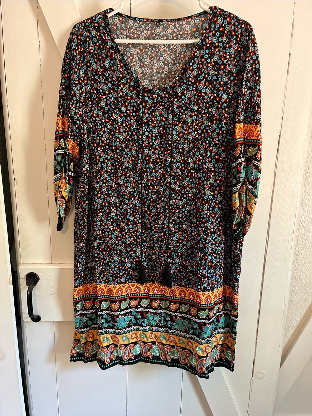 Boho print three quarter sleeve dress